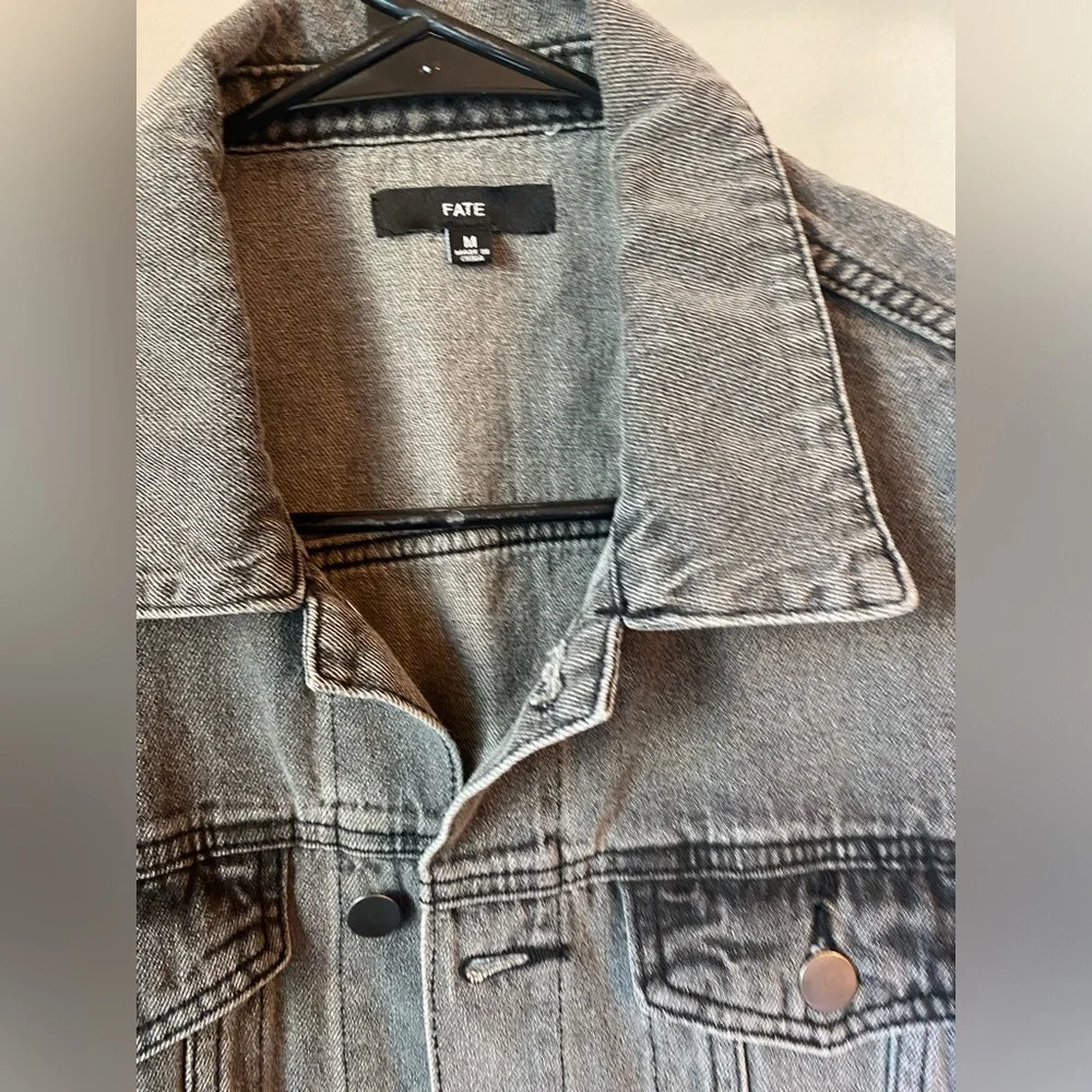 Fate Faded black Jean jacket with puffy shoulders. Size Med - Picture 3 of 9